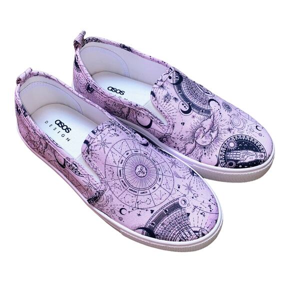 NEW Asos 7 Wide 7W Purple‎ Celestial Star Slip On Shoes Sneakers Chunky Platform - Picture 1 of 3